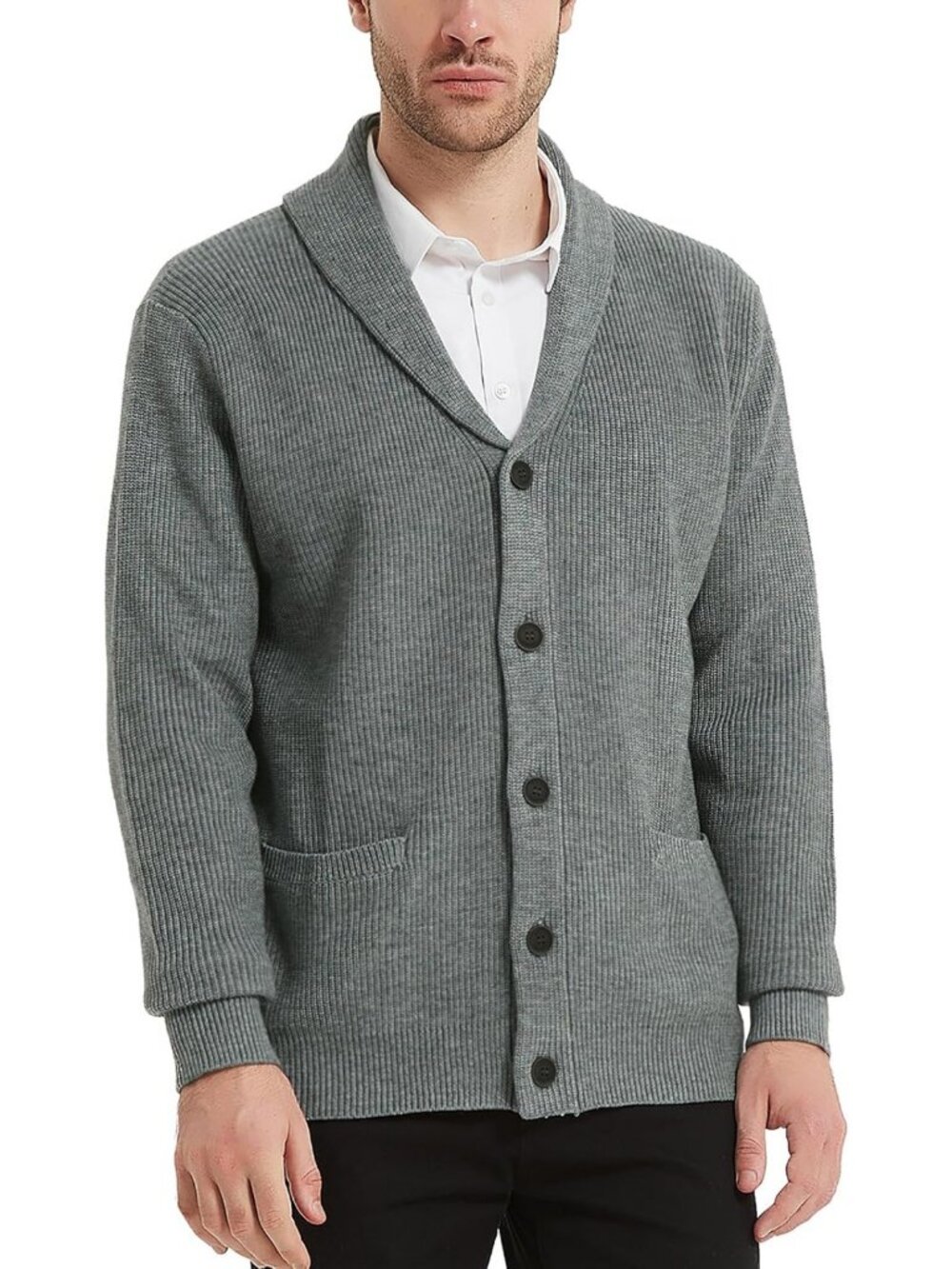 Cozy Men's Wool Blend Shawl Collar Cardigan Sweater with Pockets - Stylish